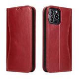 For iPhone 15 Pro Case, Fierre Shann Genuine Cowhide Leather Wallet Cover, Red | iCoverLover Australia
