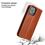 For iPhone 15 Pro Case, Fierre Shann Genuine Cowhide Leather Wallet Cover, Brown | iCoverLover Australia