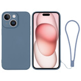 For iPhone 15 Plus Case, Silicone Soft Cover, Wrist Strap, Grey Blue | iCoverLover Australia