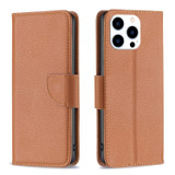 For iPhone 15 Pro Case, Lychee Texture Folio PU Leather Wallet Cover, Brown | iCoverLover Australia
