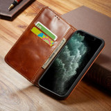 For iPhone 15 Pro Max Case, Fierre Shann Genuine Cowhide Leather Wallet Cover, Brown | iCoverLover Australia