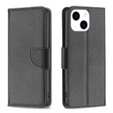 For iPhone 15 Case, Lychee Texture Folio PU Leather Wallet Cover, Black | iCoverLover Australia