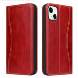 For iPhone 15 Case, Fierre Shann Genuine Cowhide Leather Wallet Cover, Red | iCoverLover Australia