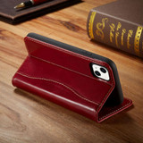 For iPhone 15 Case, Fierre Shann Genuine Cowhide Leather Wallet Cover, Red | iCoverLover Australia