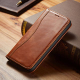 For iPhone 15 Case, Fierre Shann Genuine Cowhide Leather Wallet Cover, Brown | iCoverLover Australia