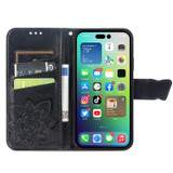 For iPhone 15 Case, Butterfly & Floral Embossed PU Leather Wallet Cover, Black | iCoverLover Australia