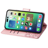 For iPhone 15 Pro Case, Butterfly & Floral Embossed PU Leather Wallet Cover, Rose Gold | iCoverLover Australia