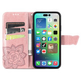 For iPhone 15 Pro Max Case, Butterfly & Floral Embossed PU Leather Wallet Cover, Rose Gold | iCoverLover Australia