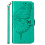 For iPhone 14 Pro Case, Embossed Floral Butterfly, PU Leather Wallet Cover, Lanyard, Stand, Green | iCoverLover Australia