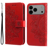 For iPhone 17 Pro Max Wallet Case - Protective Embossed Floral PU Leather Cover, Red | iCoverLover Australia