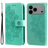 For iPhone 17 Pro Max Wallet Case - Protective Embossed Floral PU Leather Cover, Green | iCoverLover Australia