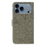 For iPhone 17 Pro Max Wallet Case - Elegant Lace Flower PU Leather Folio Cover, Grey | iCoverLover Australia
