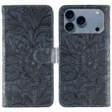 For iPhone 17 Pro Max Wallet Case - Elegant Lace Flower PU Leather Folio Cover, Dark Blue | iCoverLover Australia