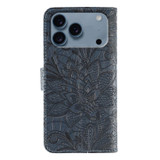 For iPhone 17 Pro Wallet Case - Elegant Lace Flower PU Leather Folio Cover, Dark Blue | iCoverLover Australia