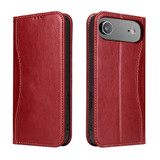 For iPhone Air Case, Fierre Shann Genuine Cowhide Leather Wallet Cover, Red | iCoverLover Australia