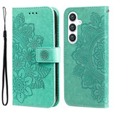 For Samsung Galaxy S24 Case - Embossed Mandala, Folio Wallet PU Leather Cover, Stand, Green | iCoverLover Australia