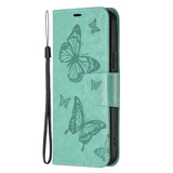For Samsung Galaxy S24 Case - Embossed Butterflies, Folio Wallet PU Leather Cover, Stand, Green | iCoverLover Australia