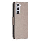 For Samsung Galaxy S24 Case - Embossed Butterflies, Folio Wallet PU Leather Cover, Stand, Grey | iCoverLover Australia