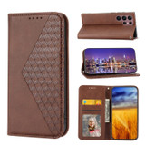 For Samsung Galaxy S23 Ultra Case, Cubic Grid PU Leather Wallet Cover, Brown | iCoverLover Australia
