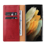 For Samsung Galaxy S22 Ultra Case Leather Flip Wallet Folio Cover Red | iCoverLover Australia