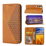 For Samsung Galaxy S23 Case, Cubic Grid PU Leather Wallet Cover, Yellow | iCoverLover Australia