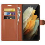 For Samsung Galaxy S22 Ultra 5G Lychee Texture Folio Protective Case, PU Leather Wallet Cover, Brown | iCoverLover Australia