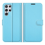 For Samsung Galaxy S22 Ultra 5G Lychee Texture Folio Protective Case, PU Leather Wallet Cover, Blue | iCoverLover Australia