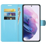 For Samsung S22 Lychee Texture Folio Protective Case, PU Leather Wallet Cover, Blue | iCoverLover Australia
