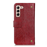 For Samsung Galaxy S22 5G Copper Buckle Folio PU Leather Case, Wallet Cover, Wine Red | iCoverLover Australia