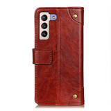 For Samsung Galaxy S22+ 5G Copper Buckle Folio PU Leather Case, Wallet Cover, Brown | iCoverLover Australia