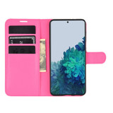 For Samsung Galaxy S21 Case Lychee Folio Protective PU Leather Wallet Cover, Rose red | iCoverLover Australia
