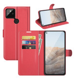 For Google Pixel 5a 5G Case, PU Leather Folio Protective Wallet Cover, Stand, Red | iCoverLover Australia