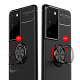 For Samsung Galaxy S21 Ultra Case Metal Ring Holder 360 Degree Rotating TPU Cover, Red+Red | iCoverLover Australia