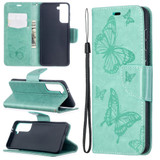 For Samsung Galaxy S21 Case Butterflies Emboss Folio PU Leather Cover, Wallet, Kickstand & Lanyard, Green | iCoverLover Australia