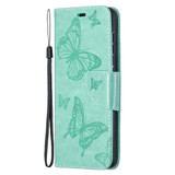 For Samsung Galaxy S21 Case Butterflies Emboss Folio PU Leather Cover, Wallet, Kickstand & Lanyard, Green | iCoverLover Australia