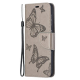 For Samsung Galaxy S21 Case Butterflies Emboss Folio PU Leather Cover, Wallet, Kickstand & Lanyard, Grey | iCoverLover Australia