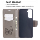 For Samsung Galaxy S21 Case Butterflies Emboss Folio PU Leather Cover, Wallet, Kickstand & Lanyard, Grey | iCoverLover Australia