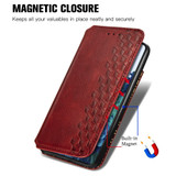 For Samsung Galaxy S21 Case, Cubic Grid Folio Magnetic PU Leather Cover Wallet, Kickstand, Red | iCoverLover Australia