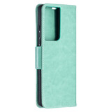 For Samsung Galaxy S21 Case Ultra Case Butterflies Emboss Folio PU Leather Cover, Wallet, Kickstand & Lanyard, Green | iCoverLover Australia
