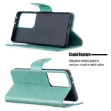 For Samsung Galaxy S21 Case Ultra Case Butterflies Emboss Folio PU Leather Cover, Wallet, Kickstand & Lanyard, Green | iCoverLover Australia