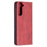 For Samsung Galaxy S21 Case Rhombus Texture Folio Magnetic PU Leather Cover, Wallet & Kickstand, Red | iCoverLover Australia