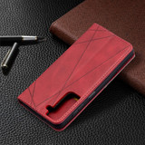 For Samsung Galaxy S21 Case Rhombus Texture Folio Magnetic PU Leather Cover, Wallet & Kickstand, Red | iCoverLover Australia