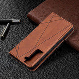 For Samsung Galaxy S21 Case Rhombus Texture Folio Magnetic PU Leather Cover, Wallet & Kickstand, Brown | iCoverLover Australia