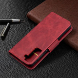 For Samsung Galaxy S21+ Plus Case Lambskin Texture Folio PU Leather Cover, Wallet, Kickstand & Lanyard, Red | iCoverLover Australia