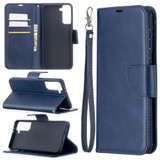 For Samsung Galaxy S21+ Plus Case Lambskin Texture Folio PU Leather Cover, Wallet, Kickstand & Lanyard, Blue | iCoverLover Australia