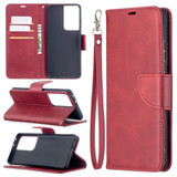 For Samsung Galaxy S21 Ultra Case Lambskin Texture Folio PU Leather Cover, Wallet, Kickstand & Lanyard, Red | iCoverLover Australia