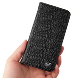 For iPhone 14 Plus Case Crocodile Pattern Genuine Cow Wallet Leather Cover Black | iCoverLover Australia