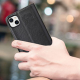 For iPhone 14 Case iCoverLover Black Genuine Cow Leather Wallet Folio Cover | iCoverLover Australia