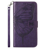 For iPhone 14 Case, Embossed Floral Butterfly, PU Leather Wallet Cover, Lanyard, Stand, Dark Purple | iCoverLover Australia