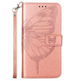 For iPhone 14 Plus Case, Embossed Floral Butterfly, PU Leather Wallet Cover, Lanyard, Stand, Rose Gold | iCoverLover Australia